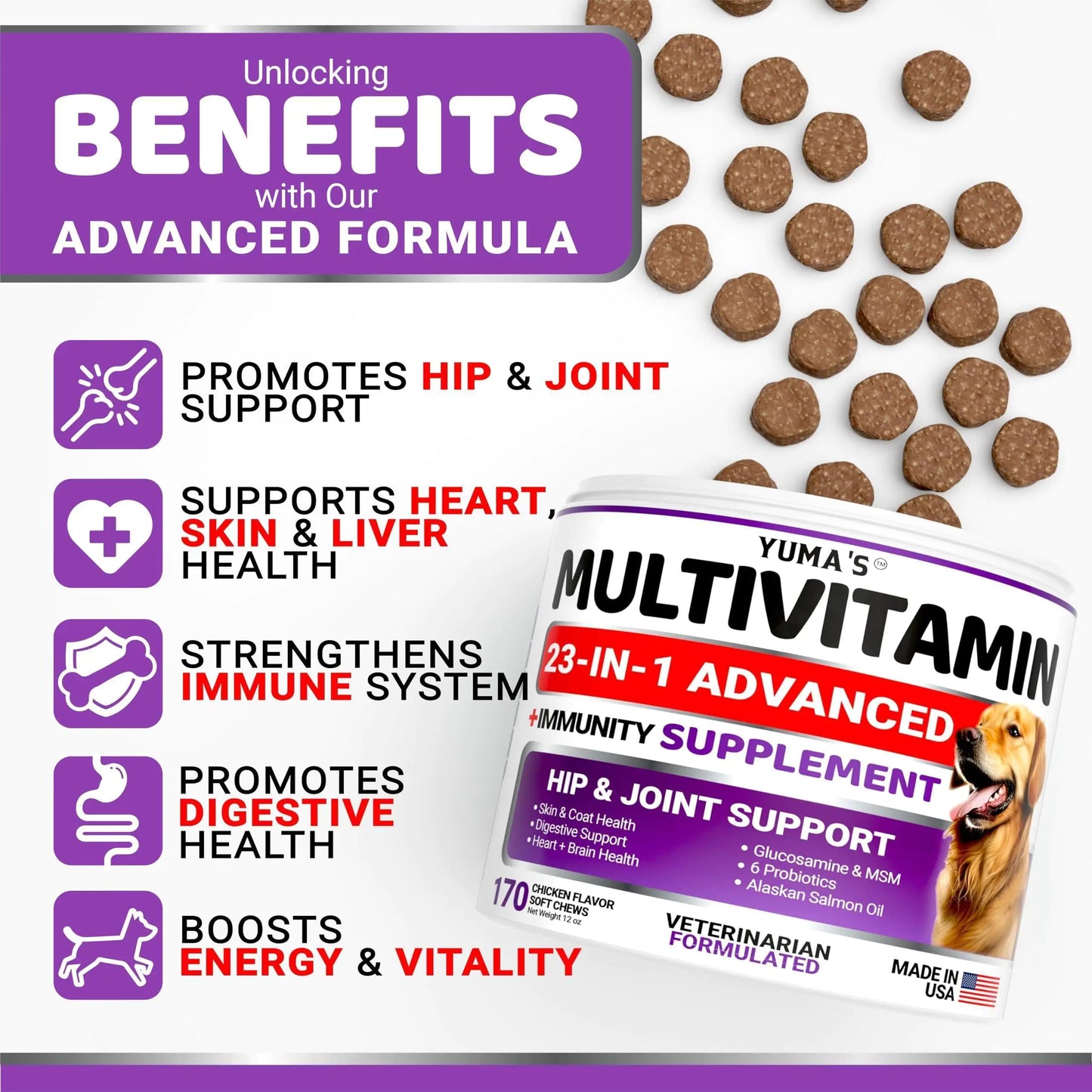 Dog Multivitamin Chewable with Glucosamine - 170 Treats